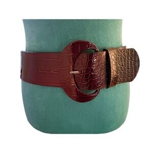 WHBM Burgundy Croc Embossed Wide Waist Belt Mob Wife Dark Academia Luxe medium